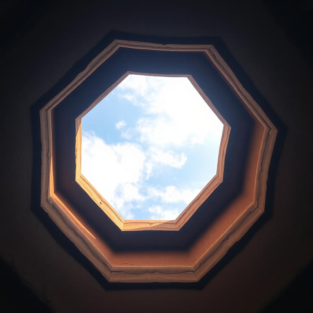 Octagonal roof opening framing the sky