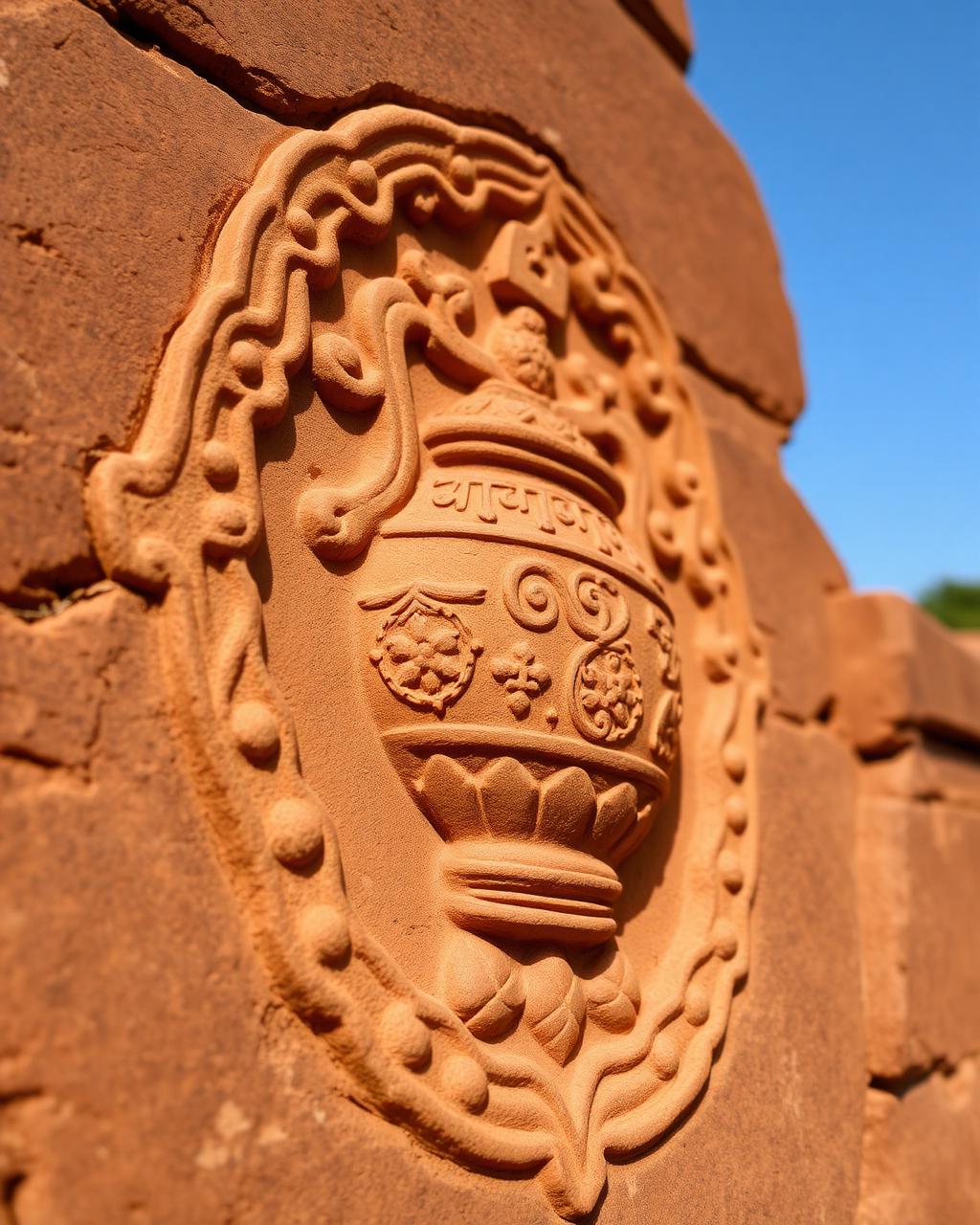 Ami Khumbor sacred water pot motif carved in stone